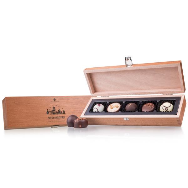 Belgian Brands Wooden box for 5 chocolates Geschenken > > Gelegenheden < > Chocolade voor Kerst Chocolissimo